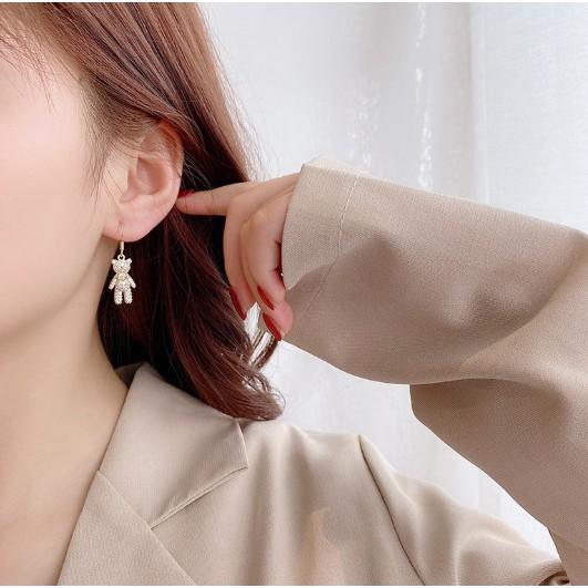 Hoa Tai Nữ Hình Gấu Kute Đính Đá Cao Cấp, Quà Tặng Bạn Gái, BT09