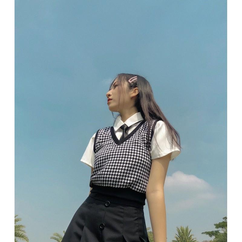 SET áo gile, áo sơ mi croptop và chân váy tennis có size