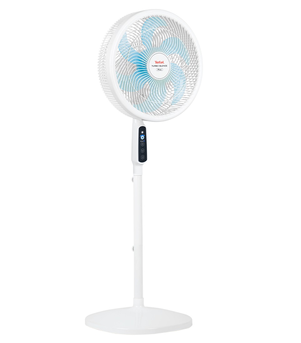 Quạt đứng có điều khiển từ xa Tefal Turbo Silence Plus VH689990 màu trắng cánh xanh - Hàng chính hãng