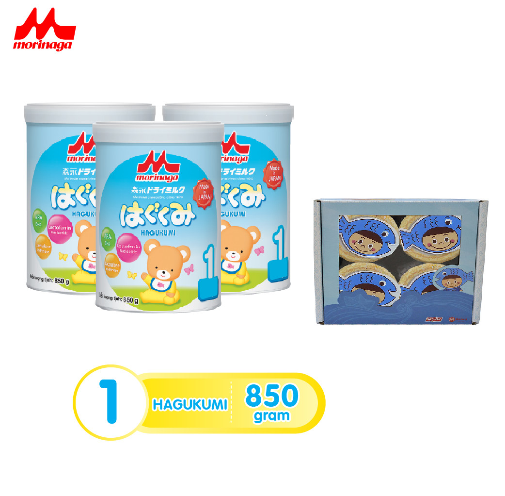 Combo 3 hộp sữa Morinaga số 1 Hagukumi 850gr và 4 hủ ruốc cá hồi (vị ngẫu nhiên)