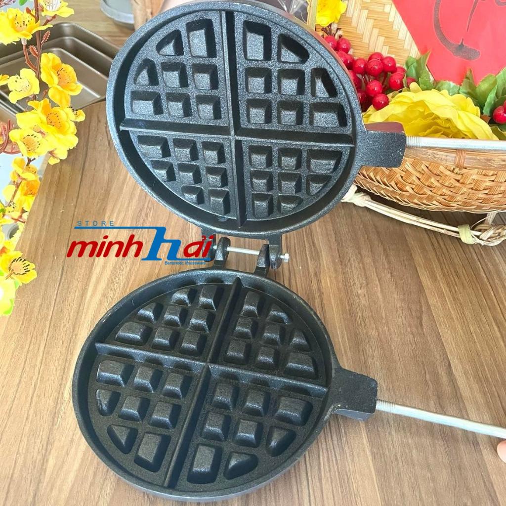 Khuôn Bánh Kẹp Tàn Ong Chống Dính - Khuôn Nặng 1300g -Gang dày phủ lớp chống dính - cán gỗ - Hàng chuẩn loại 1,dày đẹp