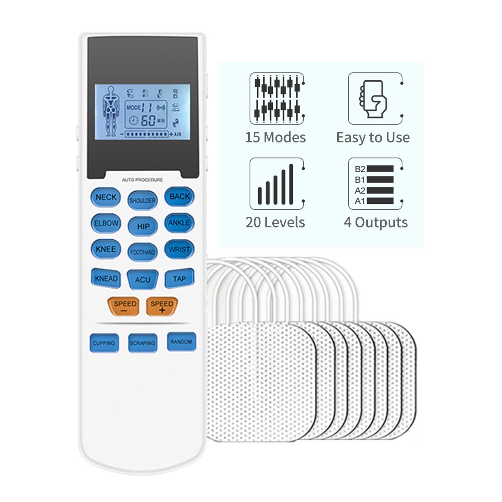 TENS EMS Muscle Stimulator 15 Modes & 8 Pads for Natural Pain Relief Electric Pulse Impulse Mini Massager Machine