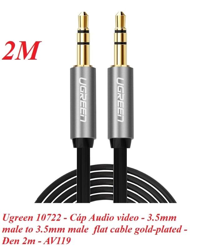 Ugreen UG10722AV119TK 2M màu Đen Cáp âm thanh 2 đầu 3.5mm dương dây dẹt - HÀNG CHÍNH HÃNG