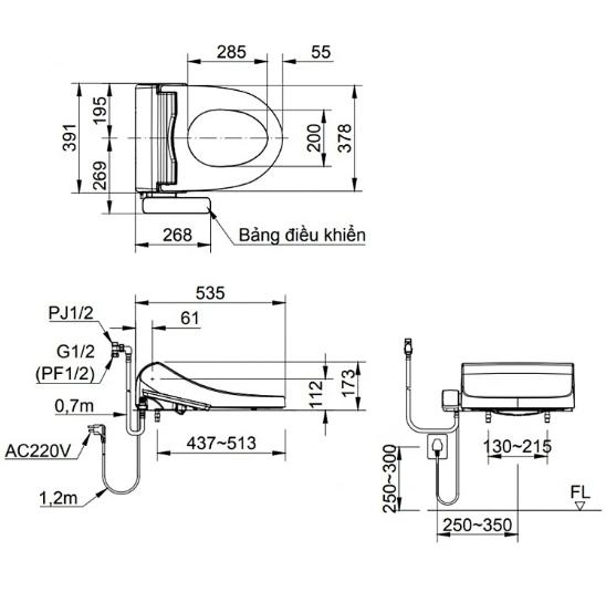 Nắp bồn cầu tự rửa điện tử thông minh xịt rửa, vệ sinh phụ nữ INAX CW-H18