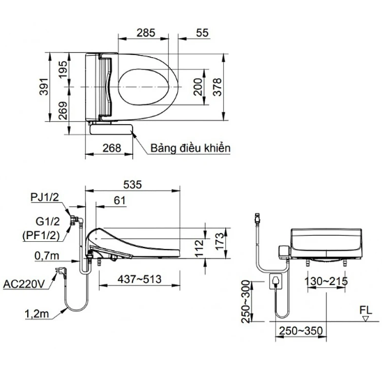 Nắp bồn cầu tự rửa điện tử thông minh xịt rửa, vệ sinh phụ nữ INAX CW-H18 (Hàng chính hãng)