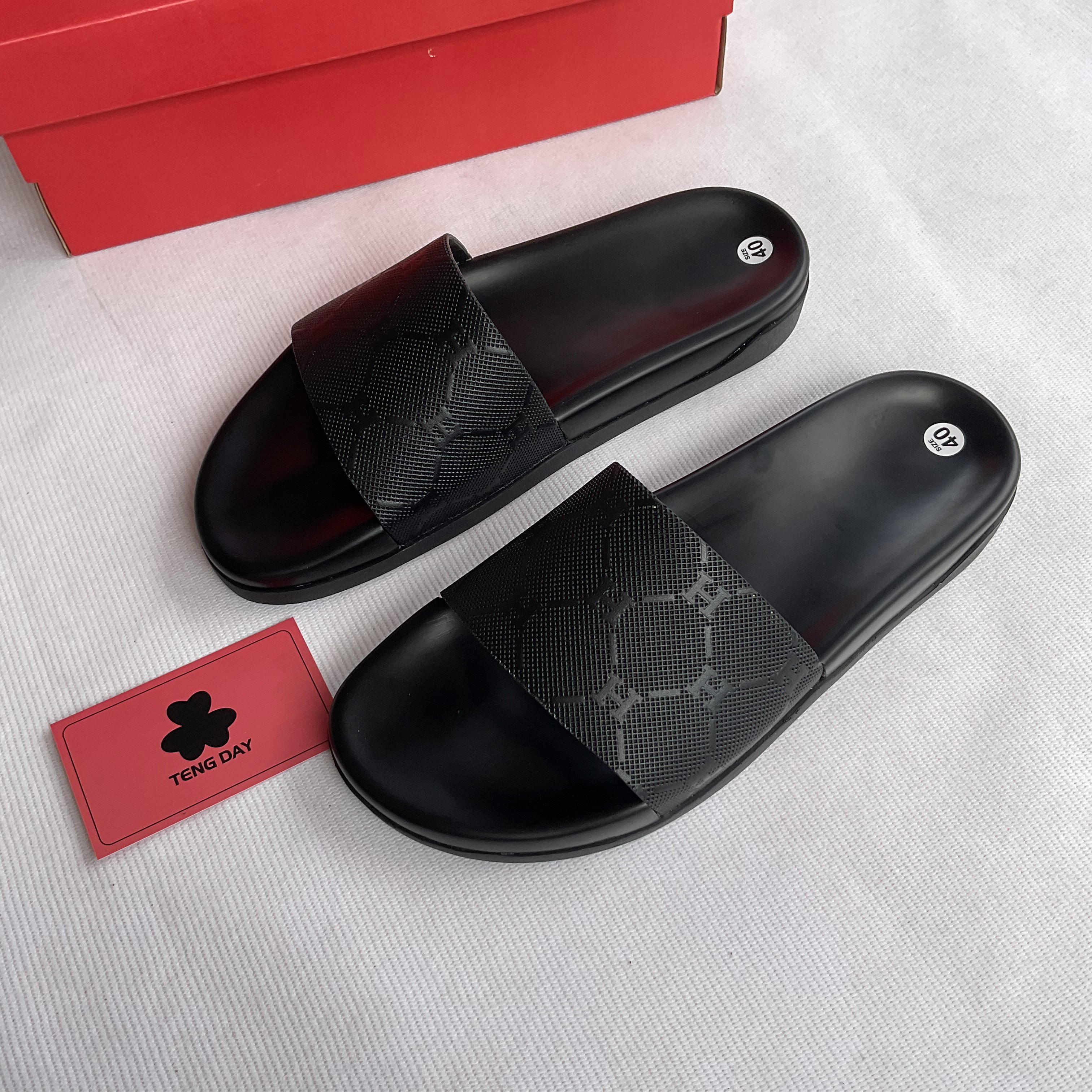 Dép Quai Ngang Da Bò Cao Cấp Nam - Đế 4cm Giúp Tăng Chiều Cao, Thời Trang Sang Trọng. Tengday Vietnam, Màu Đen/Black