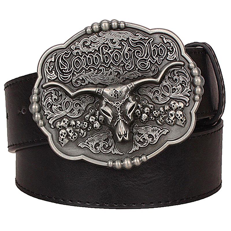 Thoáng Mát Texas Nam Da Bò Tauren Vintage Thắt Lưng Nam Hoang Dã Tây Da Bò Phong Cách Dây Thắt Lưng Nam Da Bò Đầu Lâu Eo quần Jean Dây Đeo