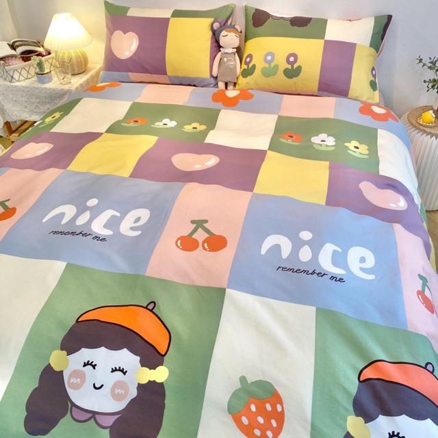 Set Chăn Ga Gối Hàng Nhập Khẩu Cao Cấp 4 Món 100%cotton Cô Bé Mùa Thu Ngộ Nghĩnh