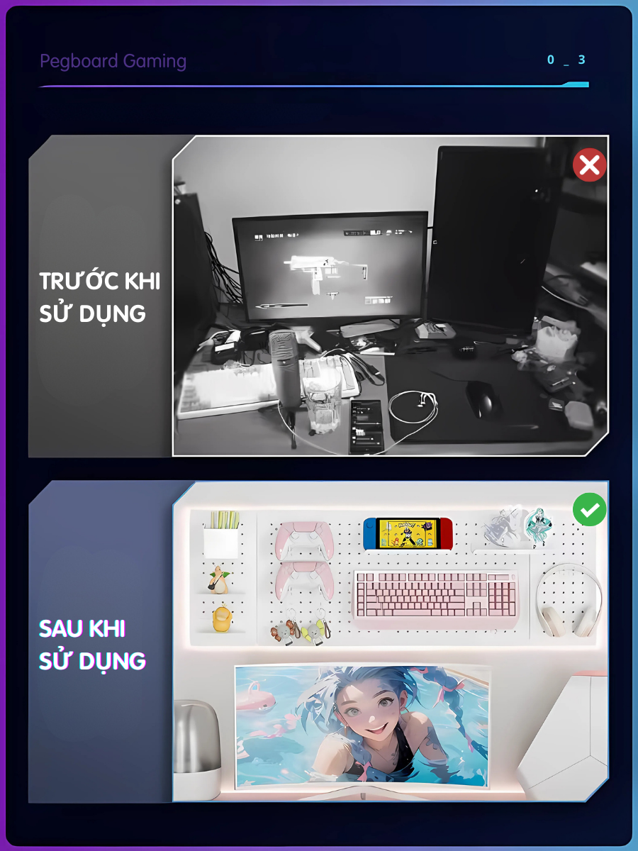 Bảng lỗ Pegboard decor gaming Dola Home để bàn phím, tay cầm chơi game, mô hình anime, setup bàn làm việc gọn gàng phong cách chất - Hàng Việt Nam chính hãng chất lượng cao