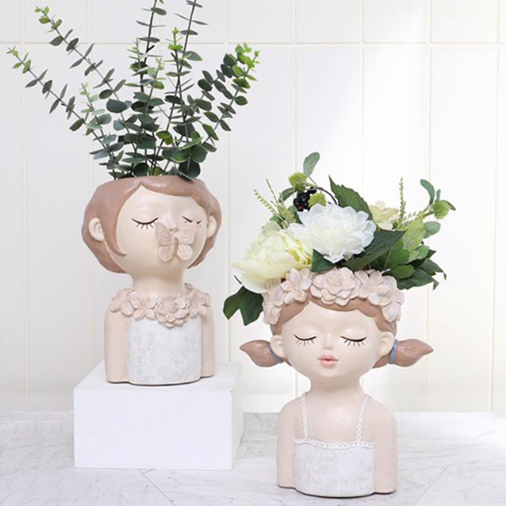 2- Succulent Plant Pot Girl Flower Planter Flowerpot Home