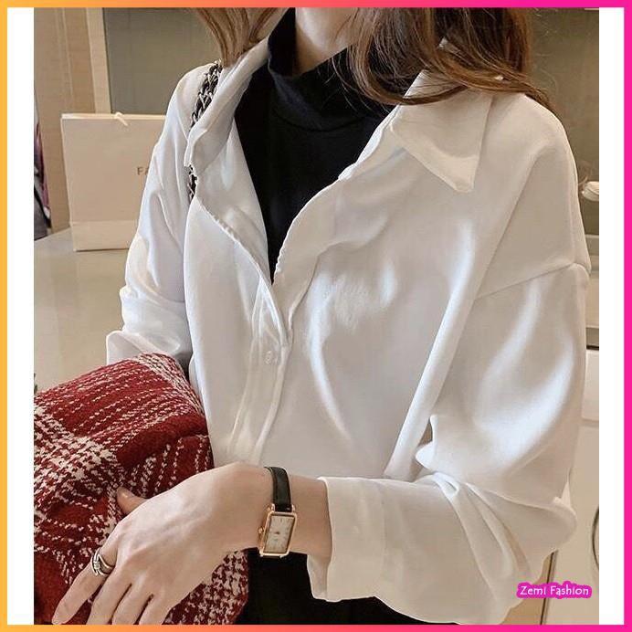 Áo Sơ Mi Nữ Dáng Rộng Trơn Thời Trang Công Sở