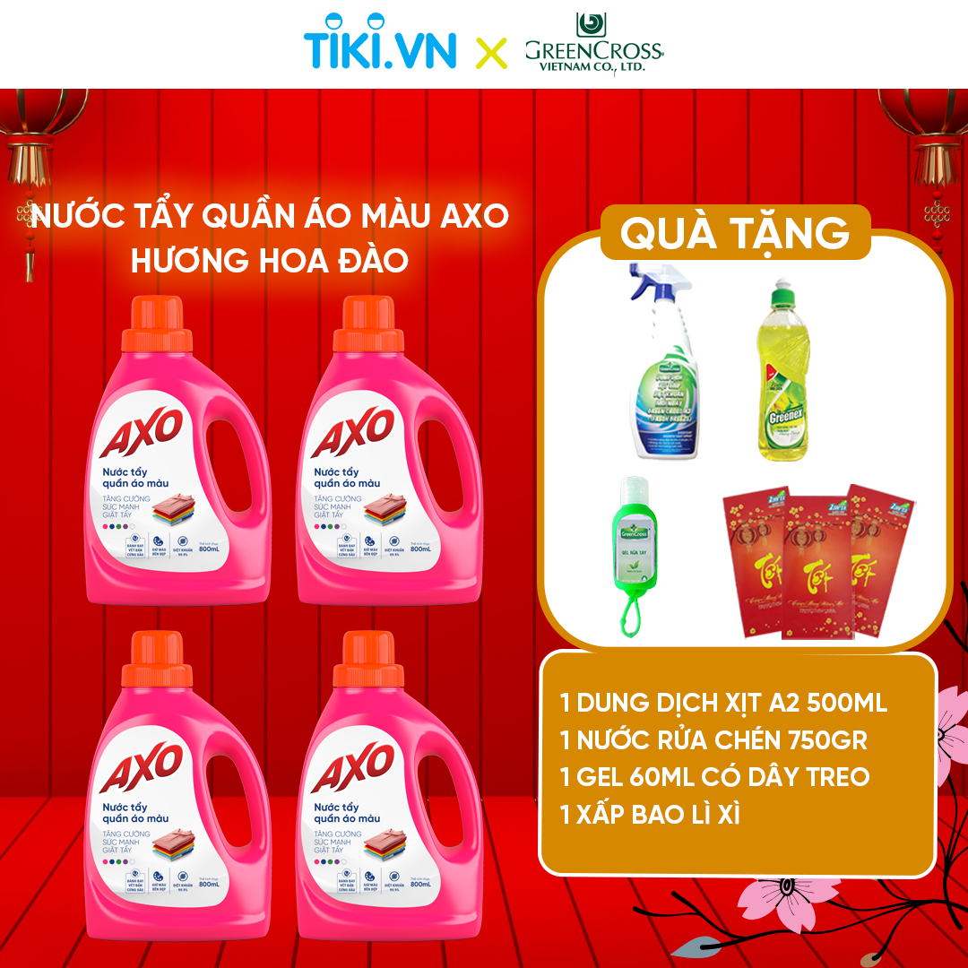 [Combo 4 TẶNG 2] 4 chai Nước tẩy quần áo màu đánh bay vết bẩn AXO 800ml đa dạng mùi hương