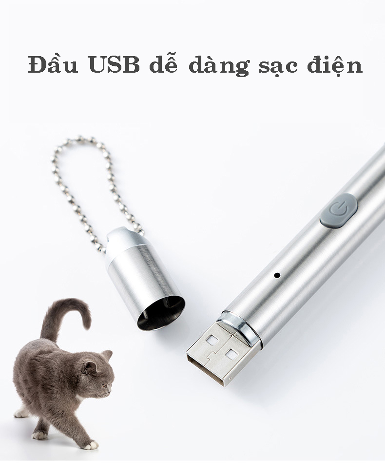 Đèn pin laser mini sạc điện cổng USB chiếu nhiều hình ngộ nghĩnh trêu mèo