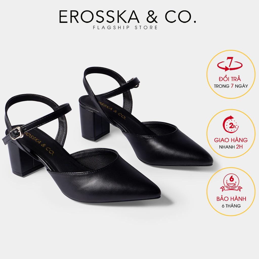 Giày cao gót Erosska thời trang mũi nhọn phối dây hở gót cao 5cm màu nude _ EK001