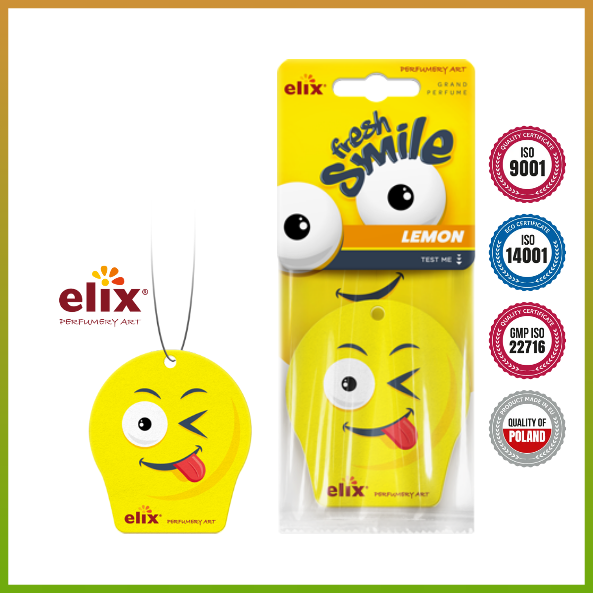 Giấy thơm treo Ô tô Elix Fresh Smile - Hương Lemon (Dịu nhẹ - tươi mát vị chanh)