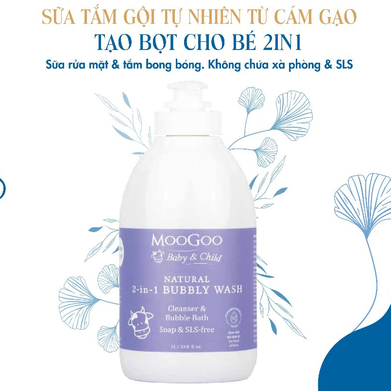 Sữa Tắm Gội Tự Nhiên Từ Cám Gạo Tạo Bọt Cho Bé 2 Trong 1 - MooGoo