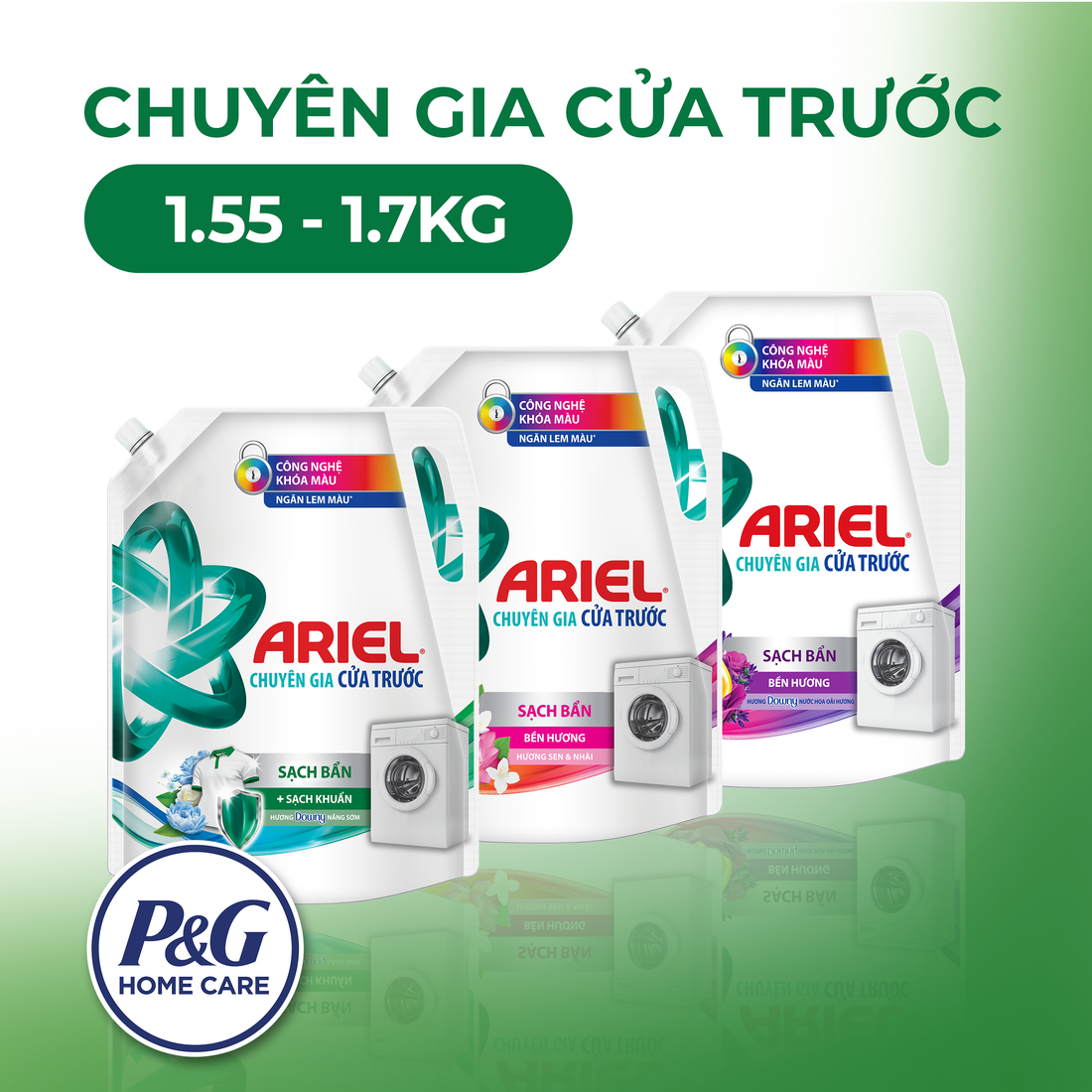Nước Giặt ARIEL Cửa Trước Hương Downy Nắng Sớm Túi 3.9 KG