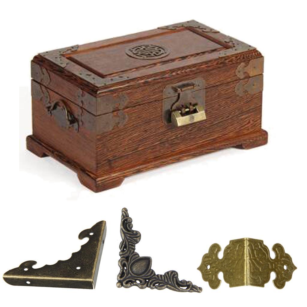 100x Jewelry Gift Box Wooden Case Trunk Corner Decor Protector Antique Brass
