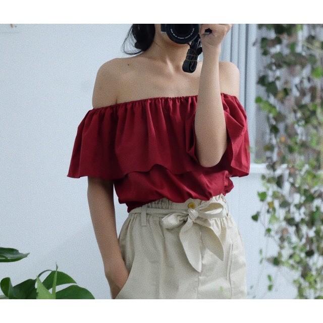 ÁO CROPTOP BẸT VAI VOAN NGẮN - ÁO KIỂU CRT  NGẮN TAY 175