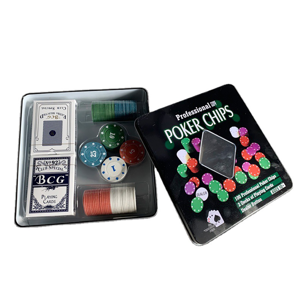 Bộ Phỉnh 100 Chip Poker Có Số Hộp Sắt Vuông Cao Cấp Texas Hold'em Blackjack Full Hộp