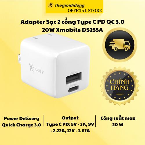 Adapter Sạc 2 cổng Type C PD QC 3.0 20W Xmobile DS255A - Hàng Nhập Khẩu