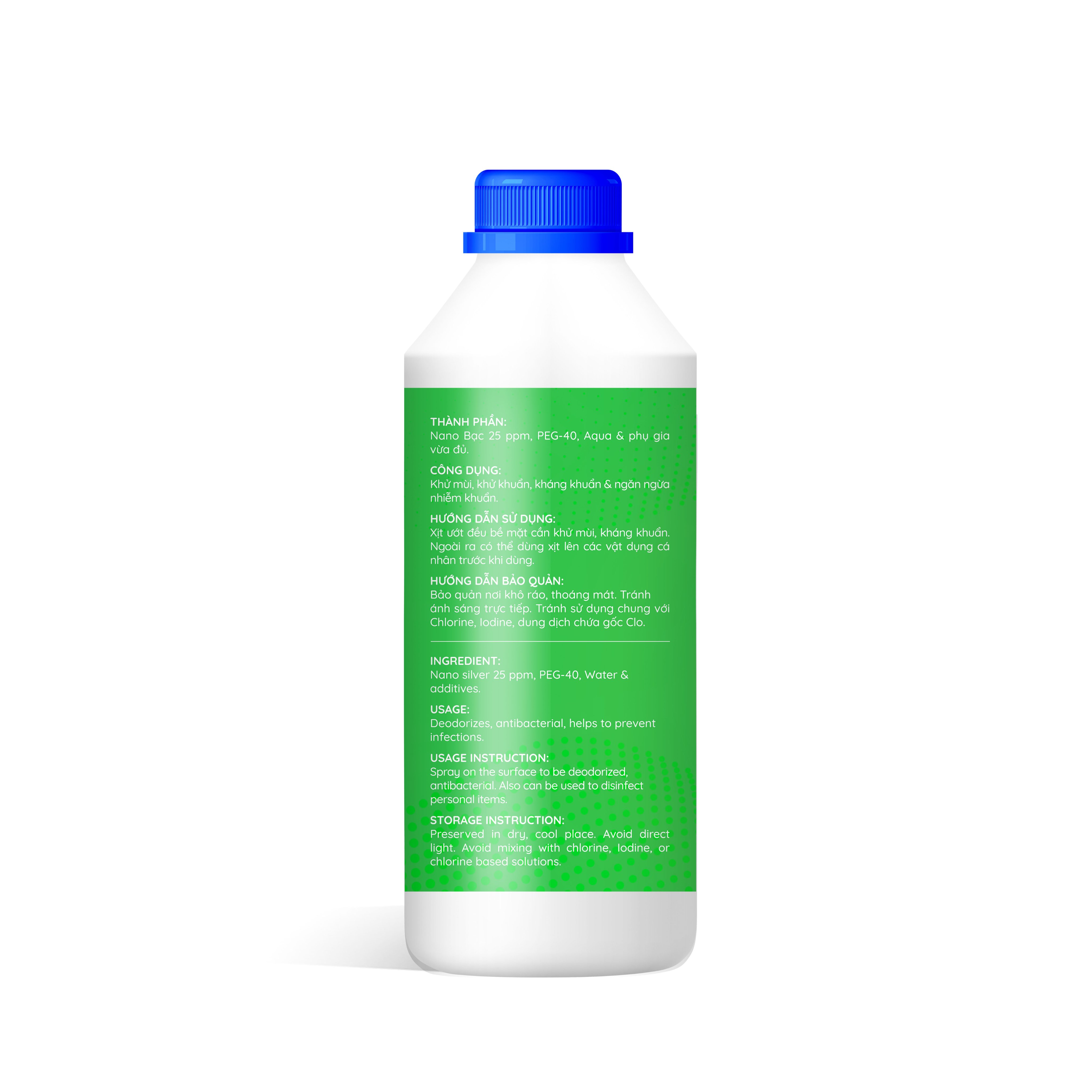 Diệt khuẩn khử mùi tinh khiết Nano bạc AHT 1000ml