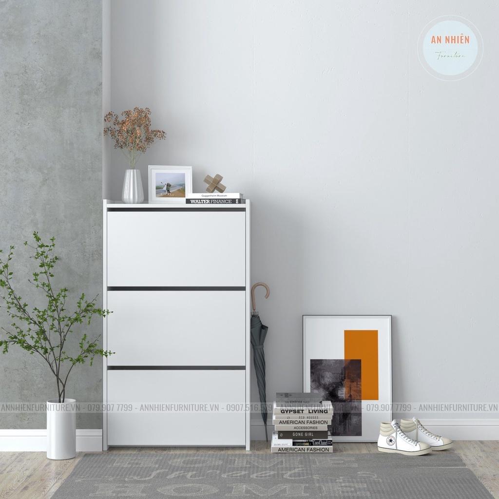 Tủ Giày Gỗ - Kệ Giày Dép 3 Tầng 6 Ngăn Cánh Lật Cao Cấp An Nhiên - Dài 65cm Rộng 25cm