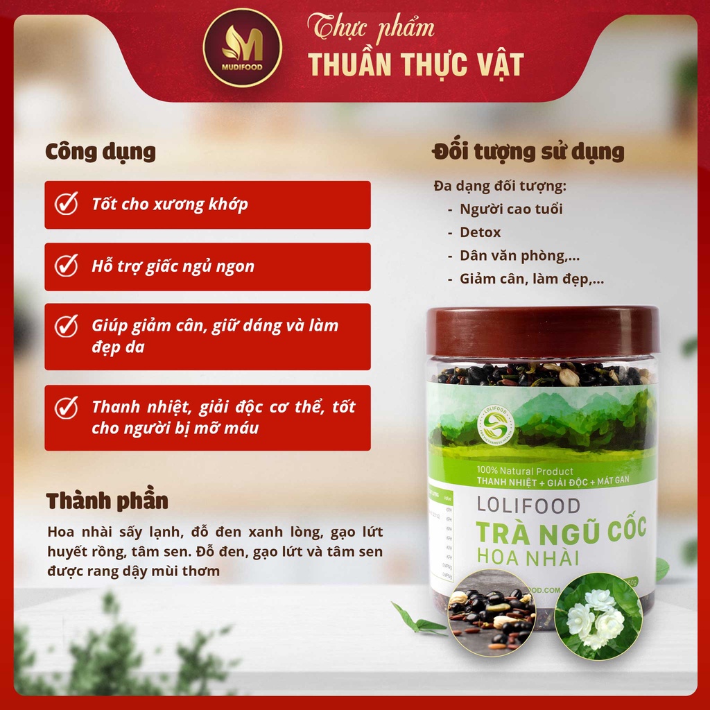 Trà Ngũ Cốc Hoa Nhài Lolifood 450g - Hỗ Trợ Giảm Đau Nhức Xương Khớp, Giúp An Thần, Ngủ Ngon, Giảm Cân, Giữ Dáng, Đẹp Da, Thanh Nhiệt, Giải Độc, Detox Cơ Thể, Mát Gan, Tốt Cho Người Bị Mỡ Máu, Tim Mạch, Huyết Áp