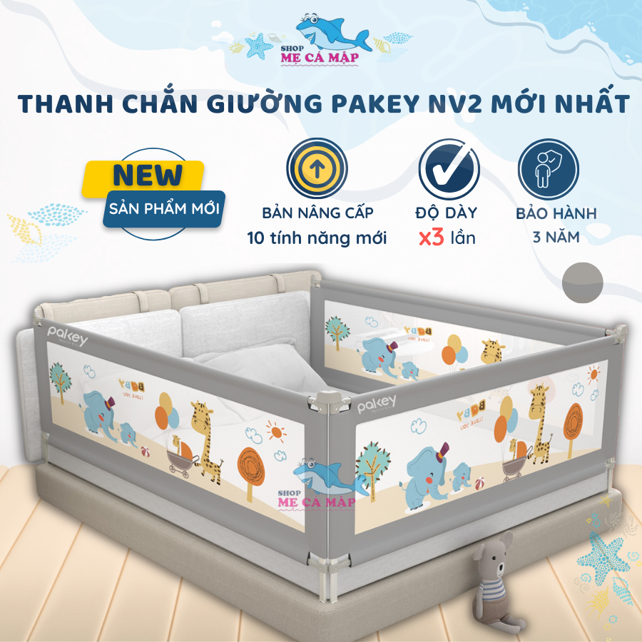 Thanh Chắn Giường Pakey NV2 Nâng Hạ Dạng Trượt Dễ Dàng ,Thanh Chắn Giường Có Khóa Xoáy 2 Chiều, Bọc Xốp An Toàn Cho Bé