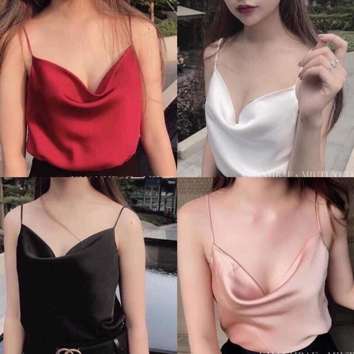 Áo 2 dây cổ đỗ xuất dư  - Ảnh thật - Chất phi bóng bao đẹp - Nude