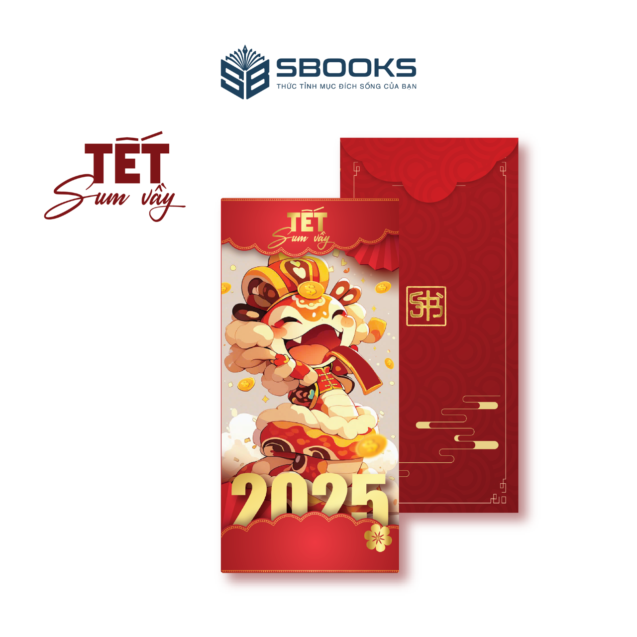 Combo 5 Cái Bao Lì Xì Thiết Kế Họa Tiết Hình Rắn 2025 Giấy Cứng C150 Siêu Dày Dặn - SBOOKS