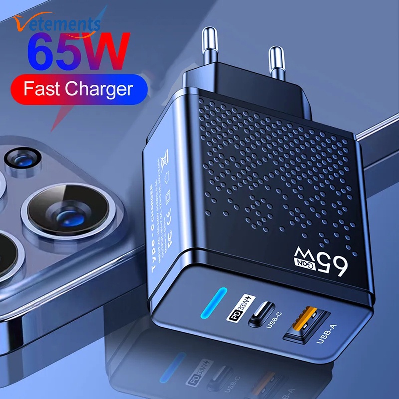 Củ Sạc nhanh USB Type-C 65W 2 trong 1 cho điện thoại, máy tính bảng, và các thiết bị điện tử khác - Hàng chính hãng
