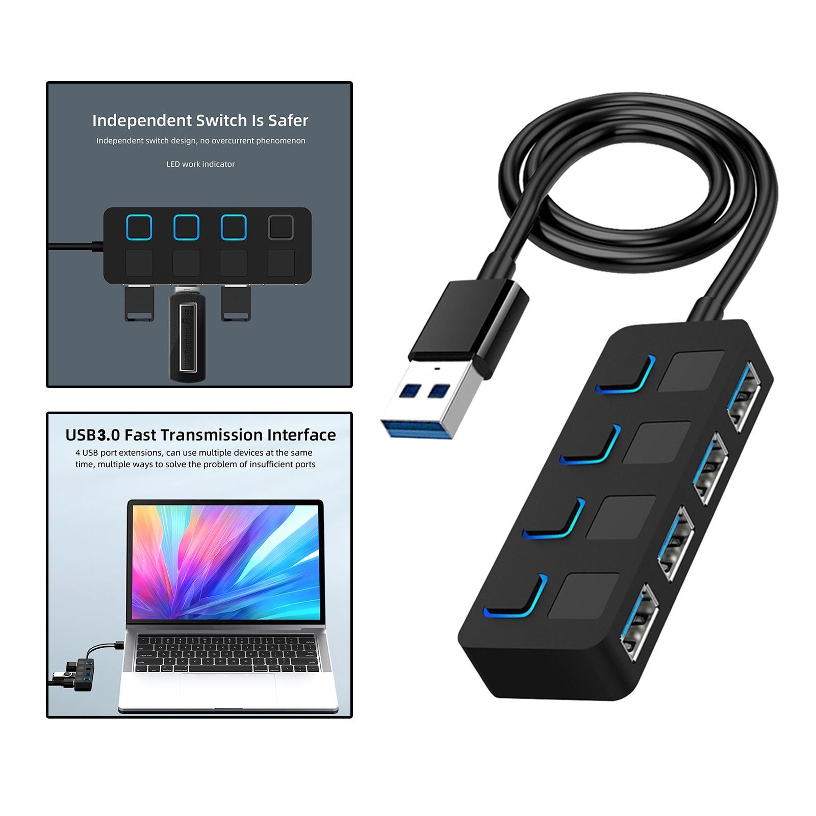 4 Ports USB 3.0 Hub, with Extended Cable Data USB Hub for