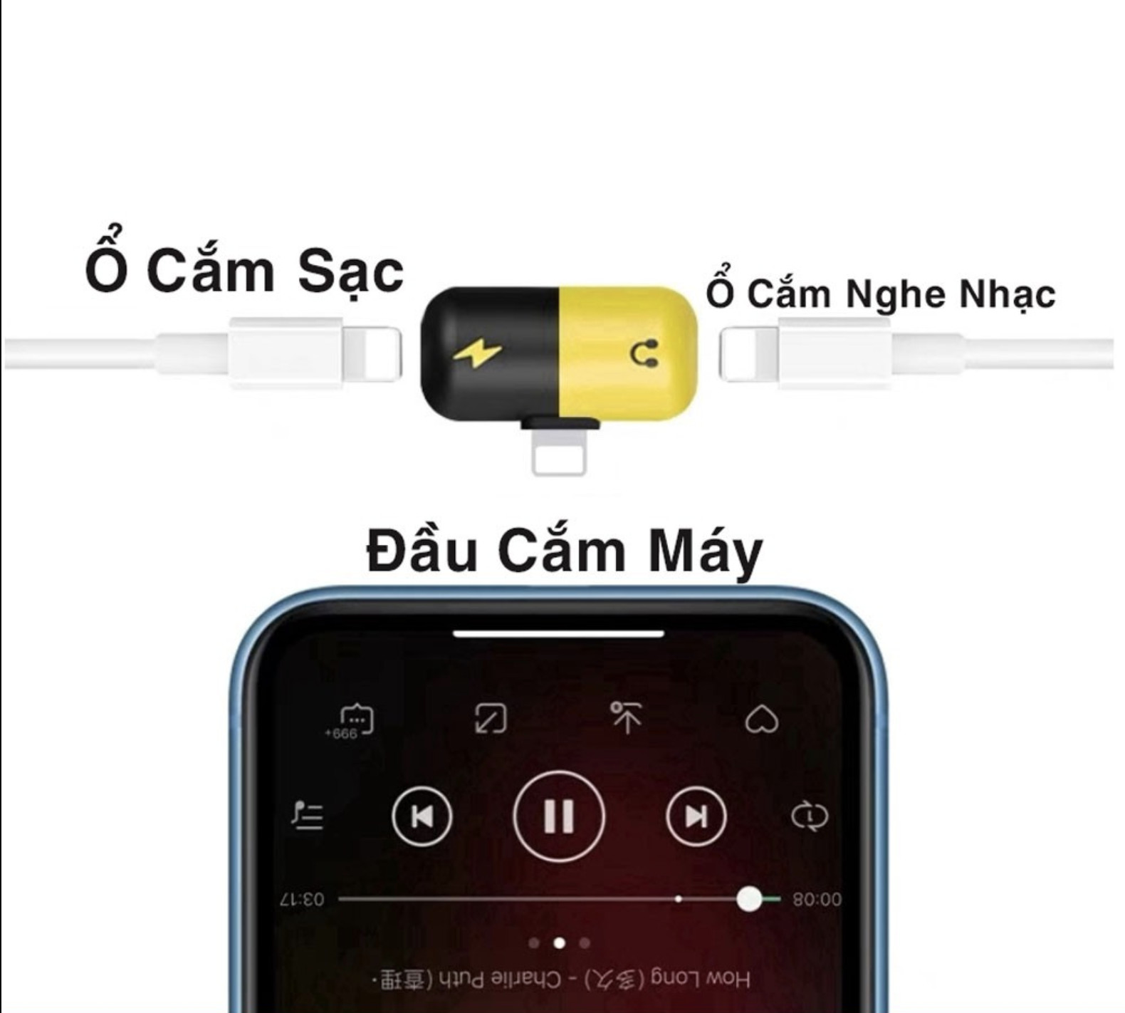 Cáp Sạc 2 Cổng Iphone 6,7,8,X,XS,XS Max, iphone 11