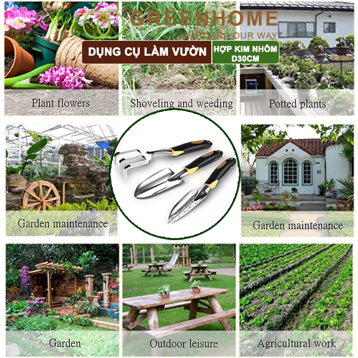 Xẻng Cào Chỉa Làm Vườn D30xr7,5cm Greenhome, Hợp Kim Nhôm Chống Gỉ, Tay Cầm Cao Su Chống Trượt. Tiện Lợi, Dễ Vệ Sinh
