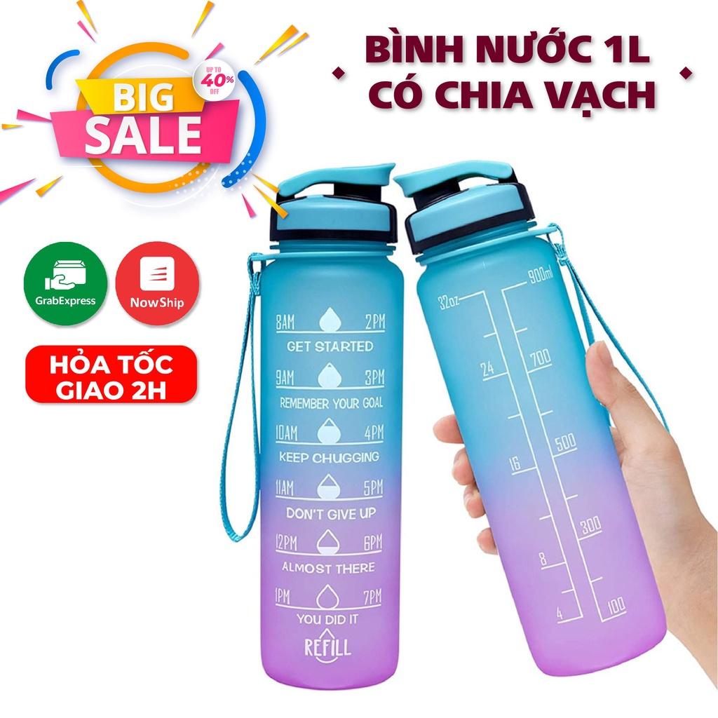 Bình Nước 1L Dễ Thương Có Vạch Báo Giờ Uống Nước