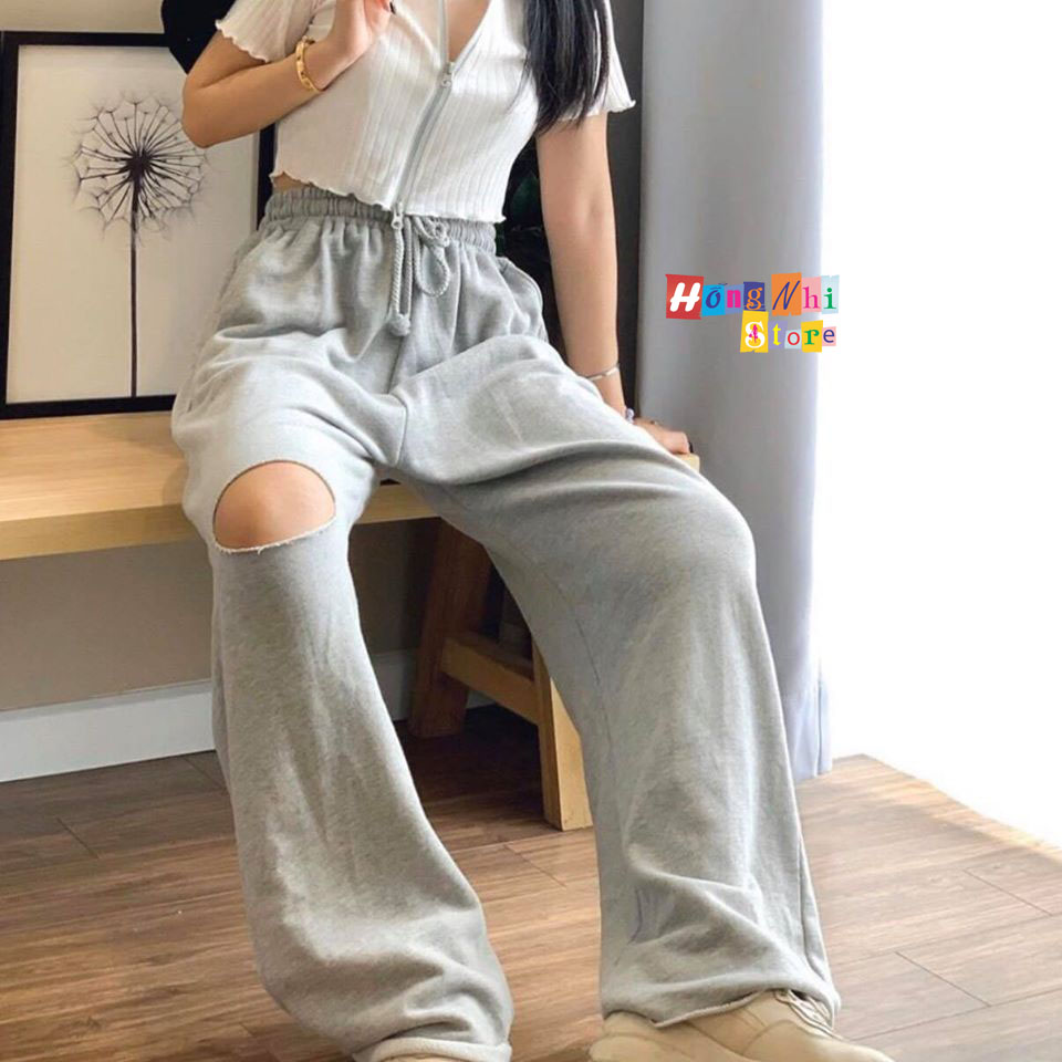 Quần Ống Rộng Rách Gối - Quần Ống Rộng Lưng Thun Rách Gối Unisex - MM