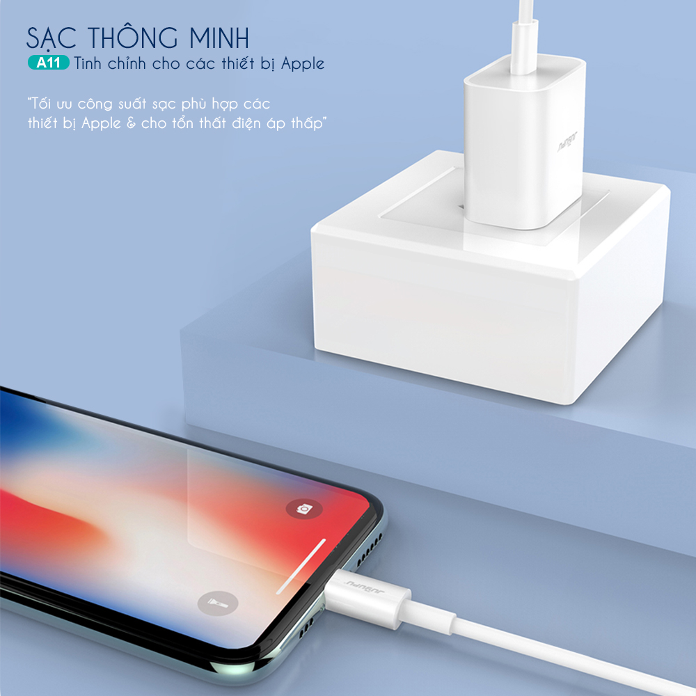 Sạc nhanh cho iPhone JUYUPU A11 PD 20W bộ sạc điện thoại gồm củ sạc và dây cáp sạc Type C to lightning cao cấp dành cho IOS - HÀNG CHÍNH HÃNG