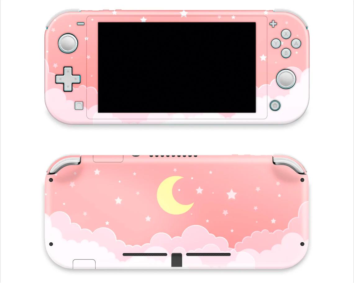 Skin decal dán Nintendo Switch Lite mẫu Starry sky Rose gold Yellow moon (dễ dán, đã cắt sẵn)