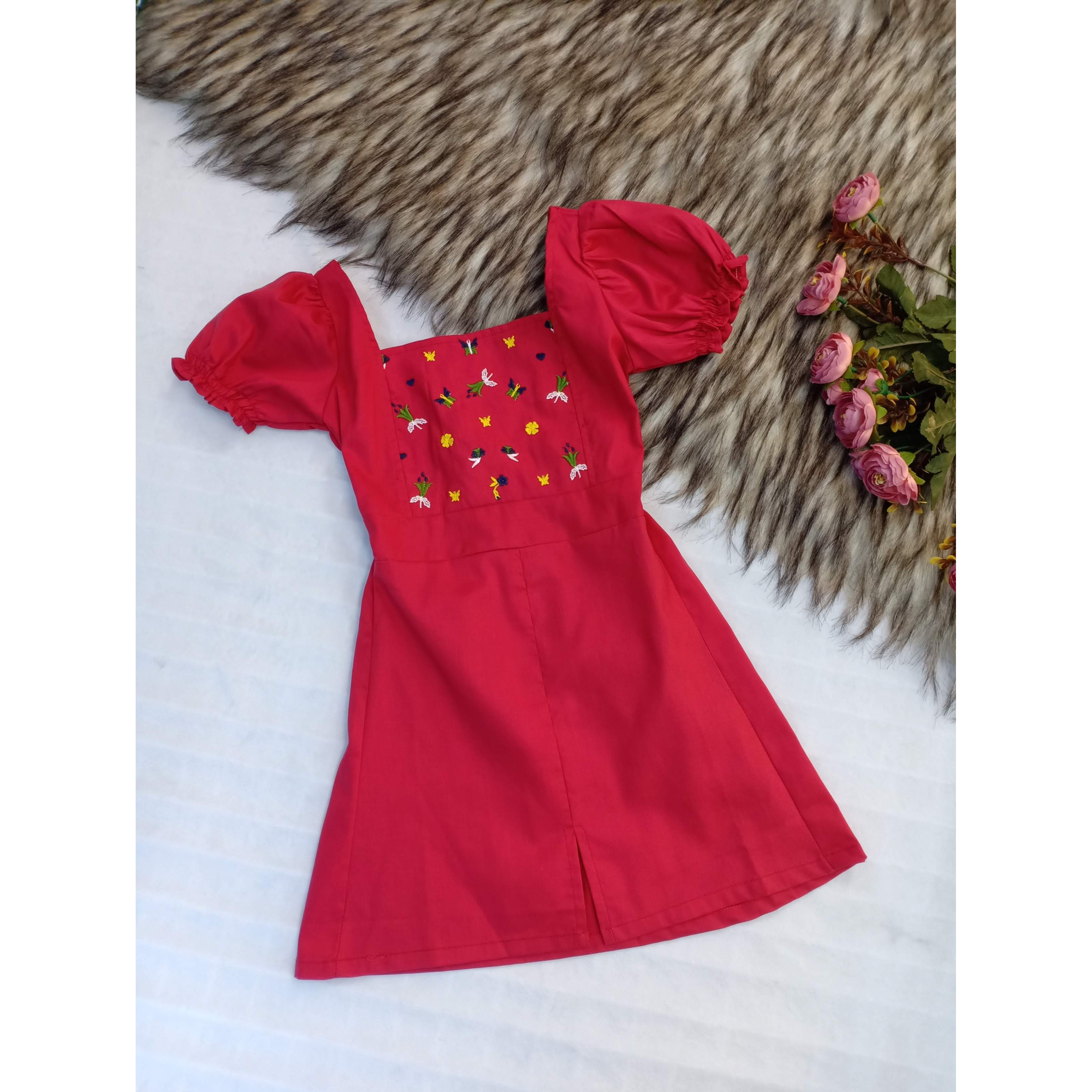 Đầm kate thiết kế Đỏ thêu