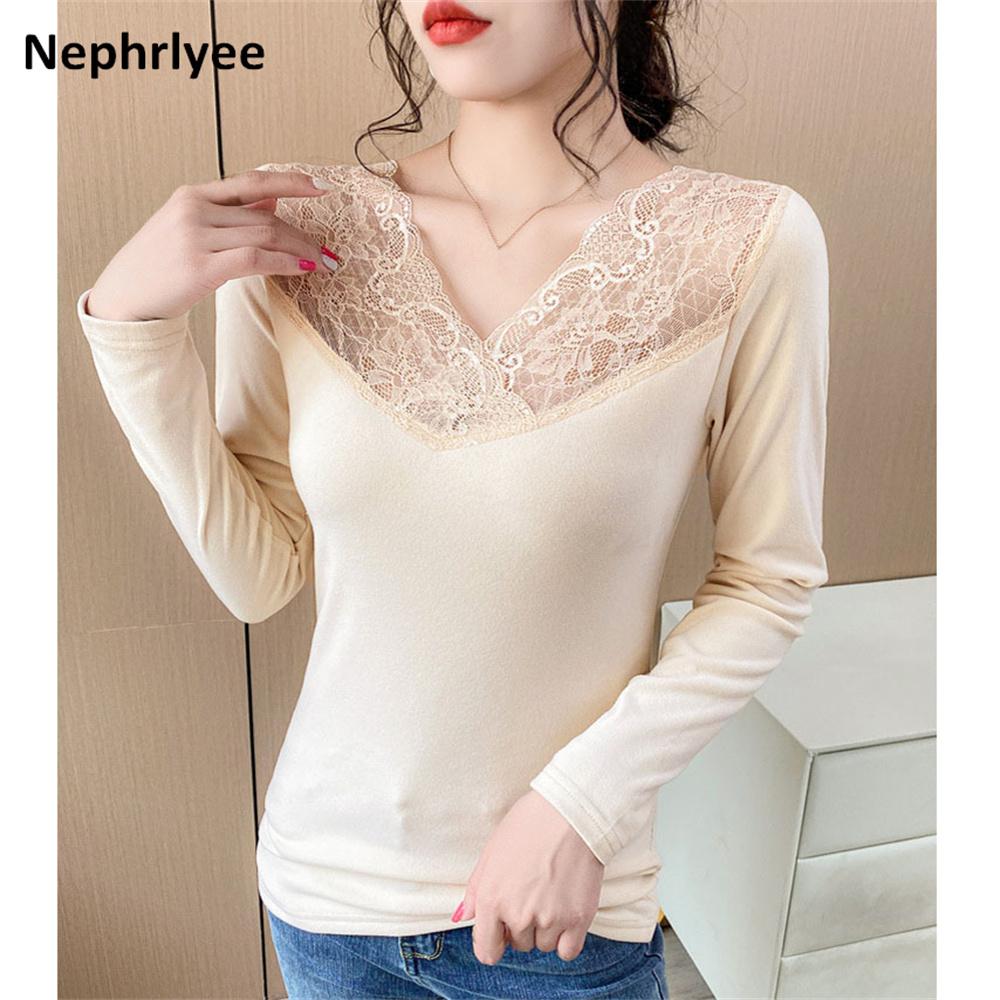 2021 Mới Thu Mùa Đông Nhiệt Quần Lót Cho Phụ Nữ Tay Dài Cổ Chữ V Nữ Gợi Cảm Đầu Ngực Nữ Thời Trang Áo Thun Quần Lót