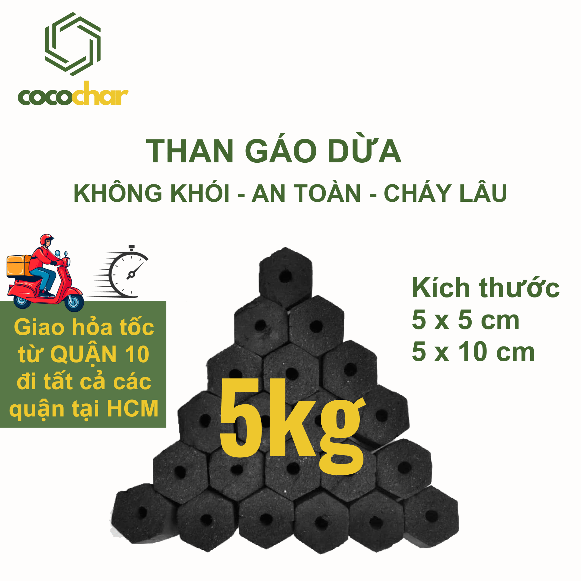 5kg - Than nướng BBQ không khói/ than gáo dừa không khói Cocochar, than gáo dừa