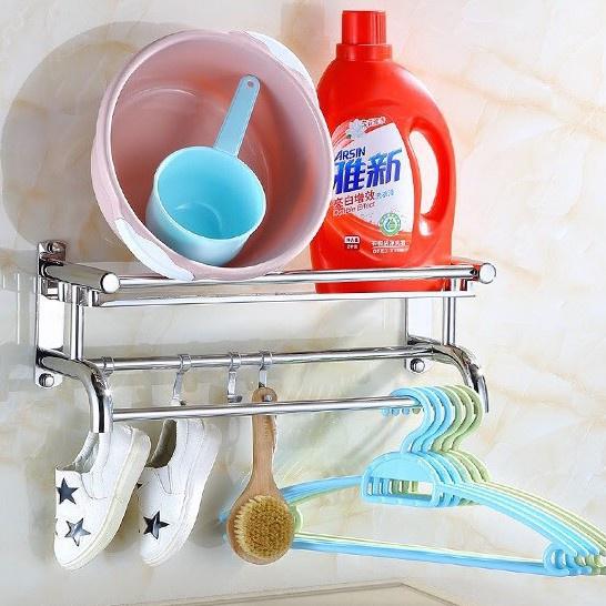 Giá Treo Khăn Nhà Tắm 2 Tầng, Giá Treo Inox 304 Kệ Nhà Tắm INOX SUS304 Lắp Đặt Dính Tường