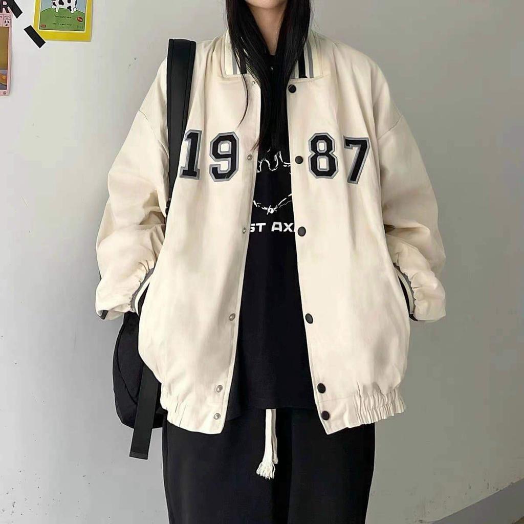 Áo khoác Bóng chày 1987 nam nữ,Áo sweater hoodie nam nữ from rộng unisex chất Kaki Phong Cách Trẻ Trung, Cá Tính