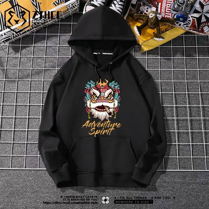 Áo Hoodie In Hình Kỳ Lân Phong Cách Năng Động Dáng Rộng Hàn Quốc