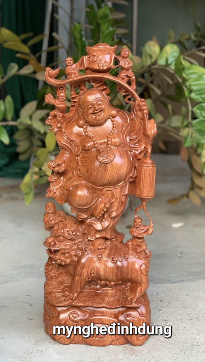 Tượng phật di lặc ngũ phúc trấn nghê bằng gỗ hương đá kt cao 60cm