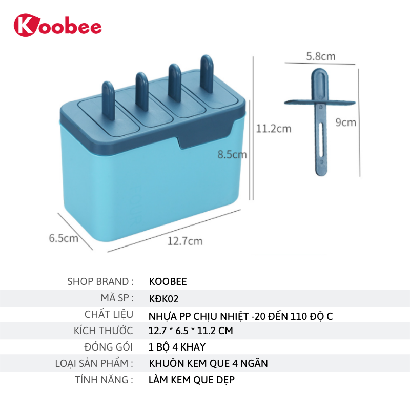 Khuôn kem que 4 ngăn 2 lớp thiết kế hộp đứng tiện lợi - Mẹ thỏa sức sáng tạo, bé cực kỳ thích thú KOOBEE (KĐK02)