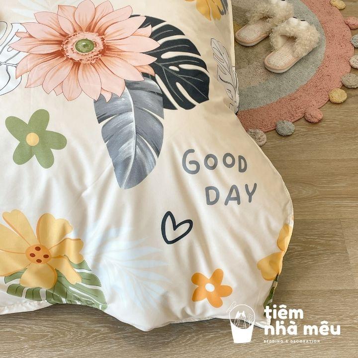 Bộ Chăn Ga Gối Cotton 80% m6/m8/2m - Full size Tiệm Nhà MêuSet 4 Món 2 Vỏ gối ,drap , vỏ chăn lá dứa vàng siêu bền