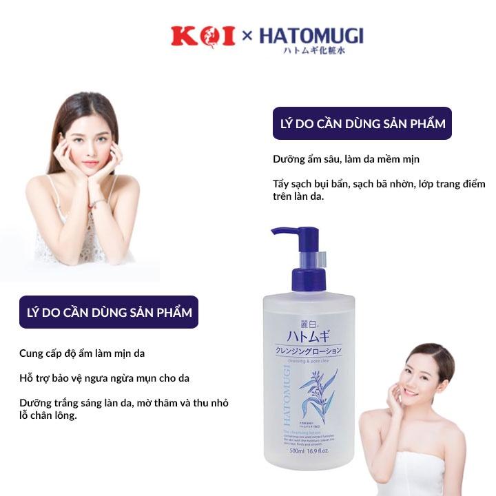 Nước tẩy trang sạch sâu và dưỡng ẩm cho da Hatomugi Cleansing &amp; Pore Clear 500ml