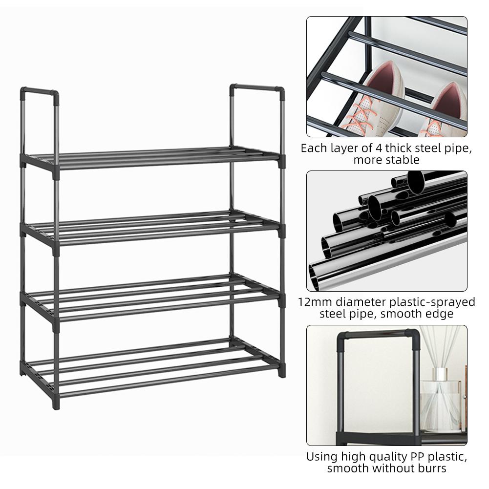 Shoe Rack 4 Tier / 6 Tier Shoe Organizer with 4 Shelves / 6 Shelves Metal Shoe Storage Stackable for Living Room